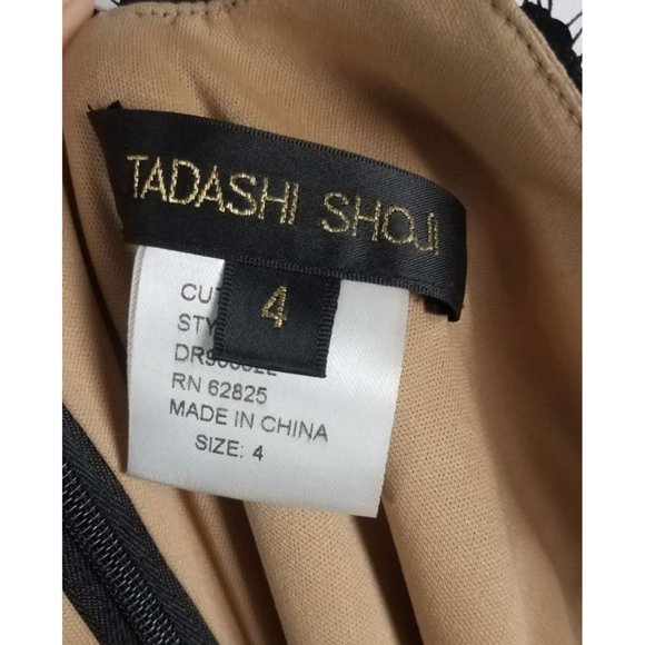 Tadashi Shoji Women's Sz. 4 Black Lace & Nude Off The Shoulder Long Evening Gown - Picture 2 of 10